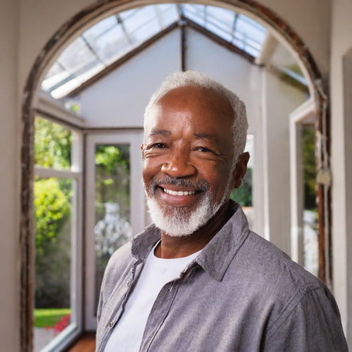 Elderly man at home and smiling