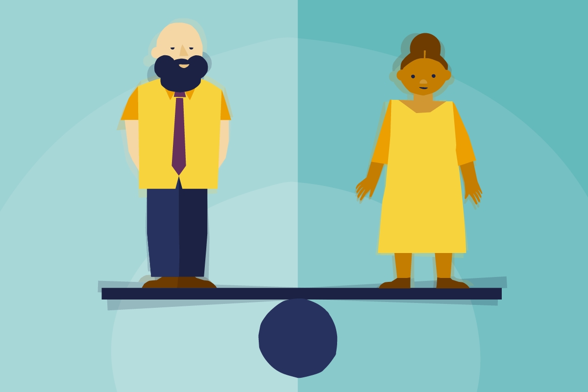 man and woman on a see-saw